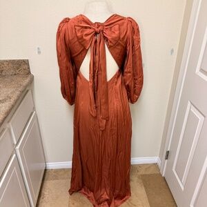 Rebecca Taylor Women's Open Back Maxi Dress Burnt Orange Spring Summer Pockets